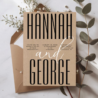 Modern Rustic Kraft Black & White QR Code Wedding Invitation