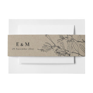 MODERN RUSTIC KRAFT LINE DRAWING FLORAL WEDDING INVITATION BELLY BAND