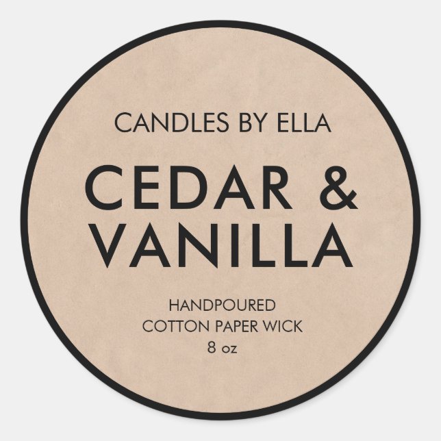 Modern Rustic Kraft Personalised Candle Labels (Front)