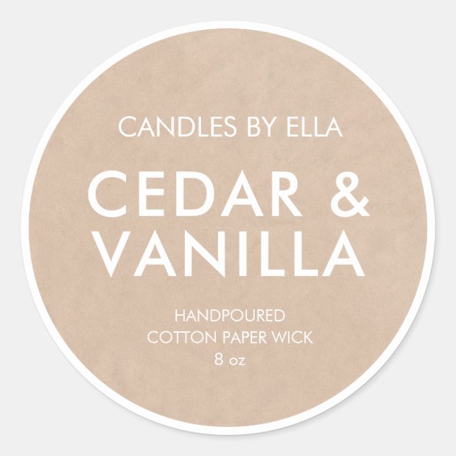 Modern Rustic Kraft Personalised Candle Labels (Front)