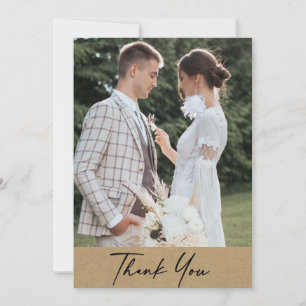 Modern Rustic Kraft Photo Wedding Thank You Card