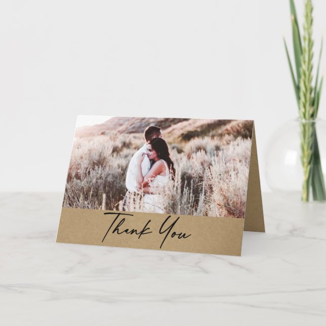 Modern Rustic Kraft Photo Wedding Thank You Card (Front)