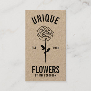 Modern rustic kraft trendy black white rose flower business card