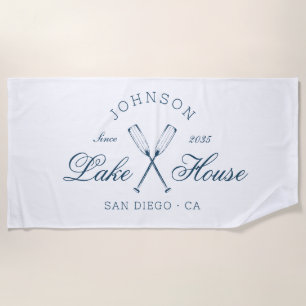 Modern Rustic Lake House Boat Oars Coastal Blue  Beach Towel