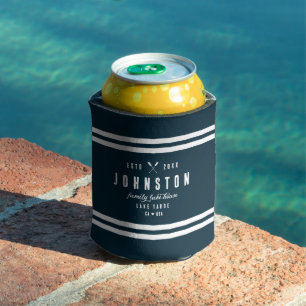 Modern Rustic Lake House Navy White Can Cooler