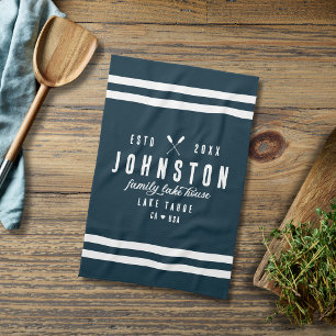 Modern Rustic Lake House   Navy White Tea Towel