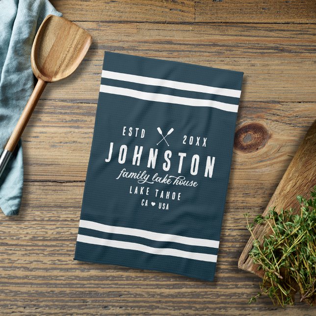 Modern Rustic Lake House | Navy White Tea Towel (Creator Uploaded)
