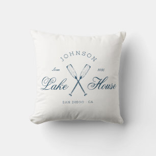 Modern Rustic Lake House Oars Coastal Navy Blue  Cushion