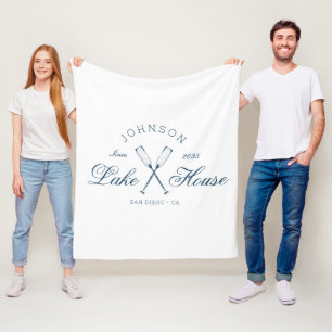 Modern Rustic Lake House Oars Coastal Navy Blue Fleece Blanket