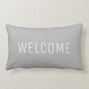 Modern rustic Light Grey Welcome Lumbar Cushion