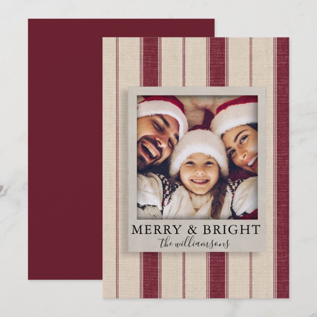 Modern Rustic Linen Family Photo Christmas Card  (Front/Back)