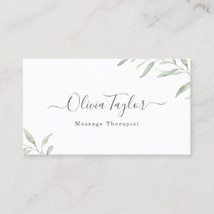 Modern Rustic Minimal Greenery Massage Therapist Business Card