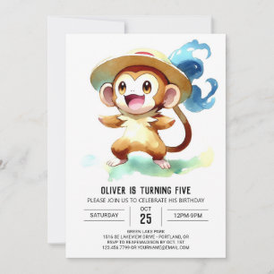 Modern Rustic Monkey Birthday Invitation