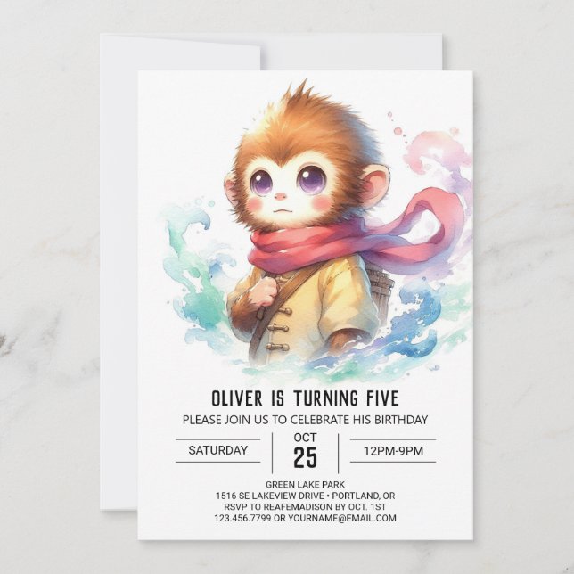 Modern Rustic Monkey Birthday Invitation (Front)