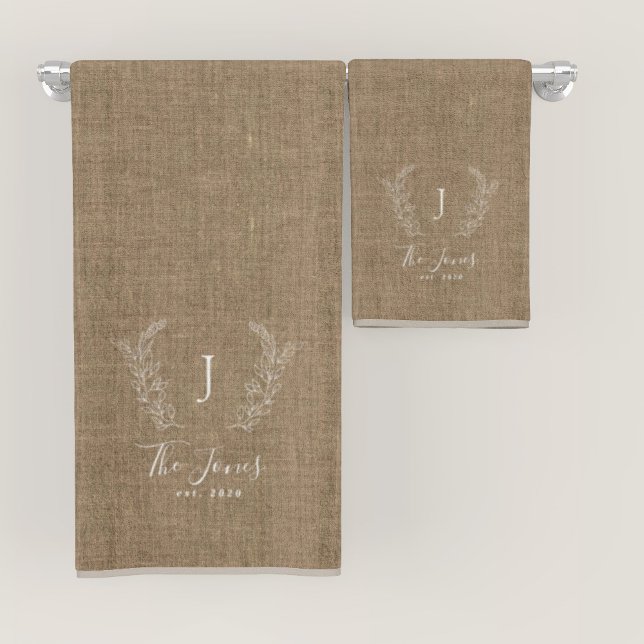 Modern rustic monogram custom family name bath towel set (Creator Uploaded)