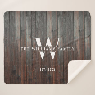 Modern Rustic Monogram Family Name Vintage Wood Sherpa Blanket