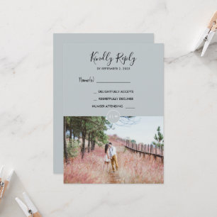Modern rustic monogram photo RSVP Wedding card