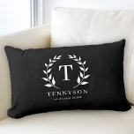 Modern Rustic Monogram Wreath Family Name Black Lumbar Cushion<br><div class="desc">Modern Rustic Monogram Wreath Family Name Black Lumbar Pillow</div>