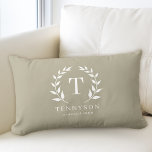 Modern Rustic Monogram Wreath Family Name Sage Lumbar Cushion<br><div class="desc">Modern Rustic Monogram Wreath Family Name Sage Lumbar Pillow</div>