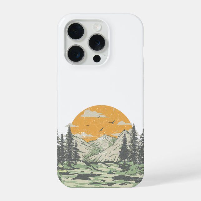 Modern Rustic Mountain Forest iPhone Case (Back)