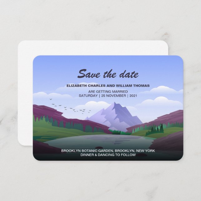 Modern & Rustic Mountain Forest Save The Date Card (Front/Back)