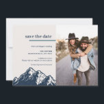Modern Rustic Mountain Nature Outdoor Photo Save The Date<br><div class="desc">Can be fully customised to suit your needs. © Gorjo Designs. Made for you via the Zazzle platform. // Note: photo used is a placeholder image only. You will need to replace with your own photo before ordering/printing. If you need help with this please contact me. // Need help customising...</div>