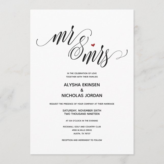 Modern Rustic Mr and Mrs Wedding Invitation Card (Front)