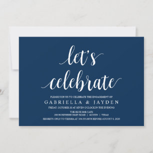 Modern Rustic, Navy Blue script, Engagement Party Invitation