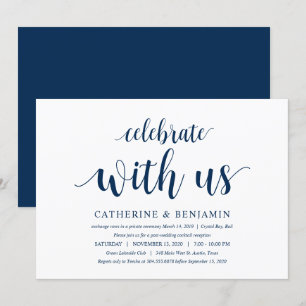 Modern Rustic, Navy Blue Script, Wedding Elopement Invitation