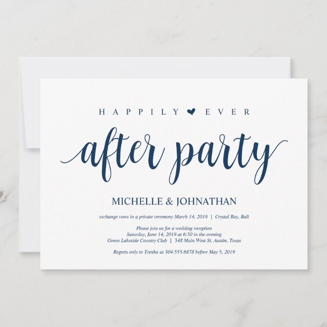 Modern Rustic, Navy Blue script, Wedding Elopement Invitation (Front)