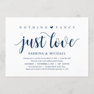 Modern Rustic, Navy Blue Script, Wedding Elopement Invitation