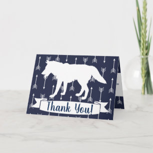 Modern Rustic Navy & White Wolf Arrows Thank You Card