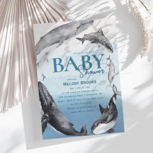 Modern Rustic Ocean Creatures Baby Shower Invitation