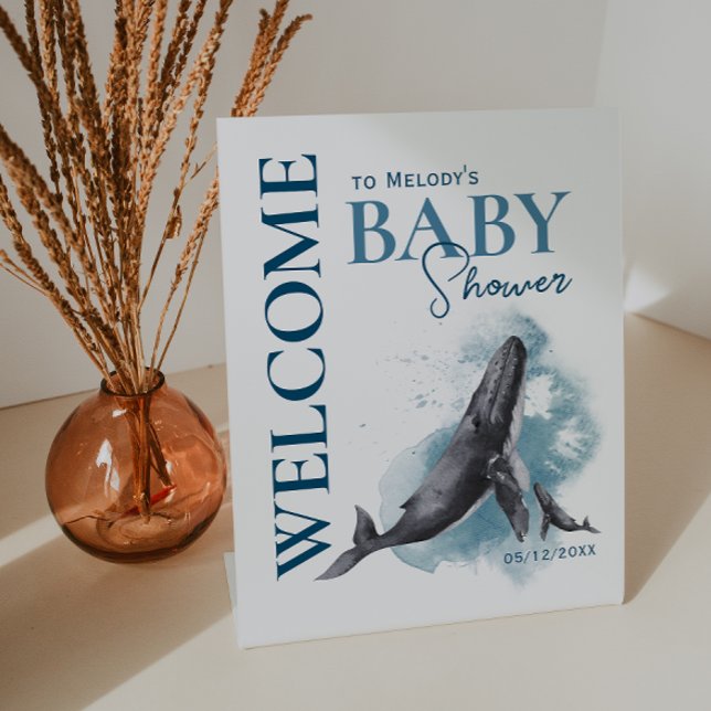 Modern Rustic Ocean Welcome Baby Shower Pedestal Sign (Creator Uploaded)