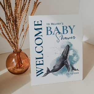 Modern Rustic Ocean Welcome Baby Shower Pedestal Sign