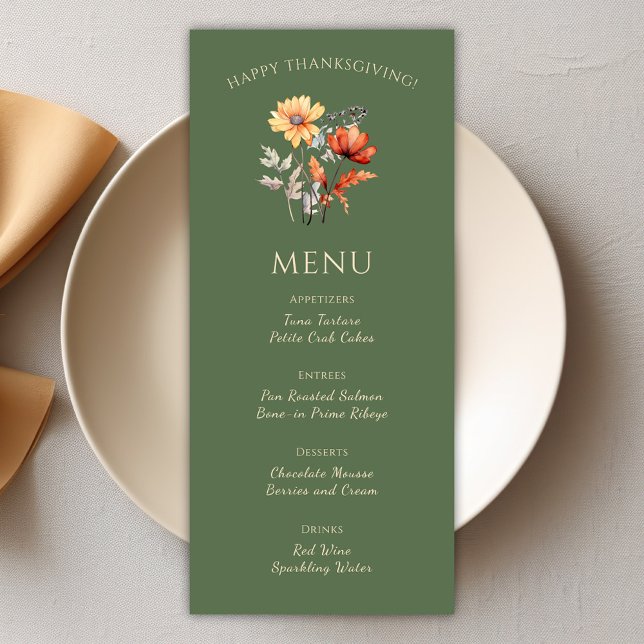 Modern Rustic Olive Green Thanksgiving Dinner  Menu (Modern Rustic Olive Green Thanksgiving Dinner Menu)