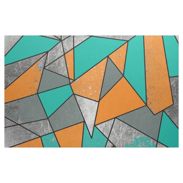 Modern Rustic Orange Teal Grey Silver Geometric Fabric (Yard)