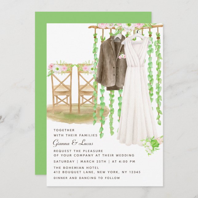 Modern Rustic Outdoor Watercolor Floral Wedding Invitation (Front/Back)