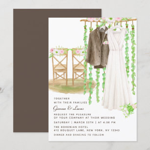 Modern Rustic Outdoor Watercolor Floral Wedding Invitation