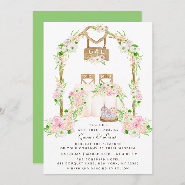 Modern Rustic Outdoor Watercolor Floral Wedding Invitation (Front/Back)