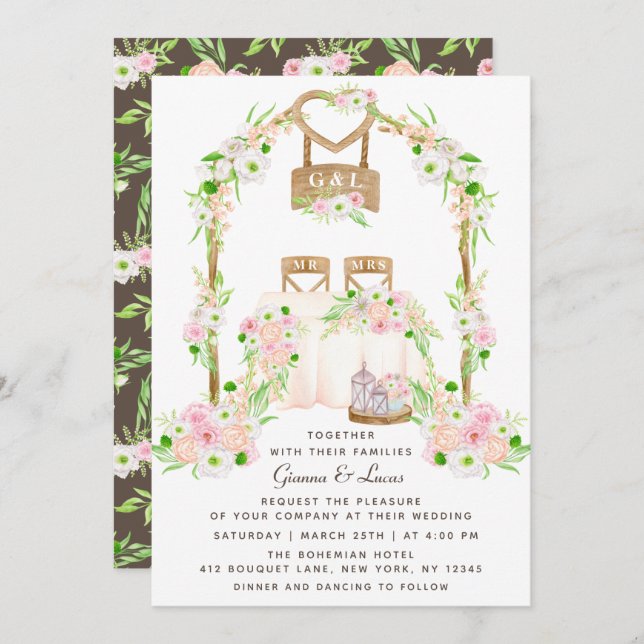 Modern Rustic Outdoor Watercolor Floral Wedding Invitation (Front/Back)