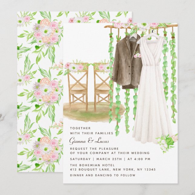 Modern Rustic Outdoor Watercolor Floral Wedding Invitation (Front/Back)