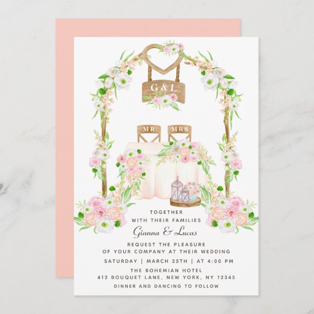 Modern Rustic Outdoor Watercolor Floral Wedding Invitation (Front/Back)
