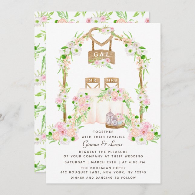 Modern Rustic Outdoor Watercolor Floral Wedding Invitation (Front/Back)