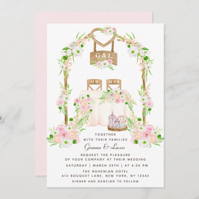 Modern Rustic Outdoor Watercolor Floral Wedding Invitation (Front/Back)