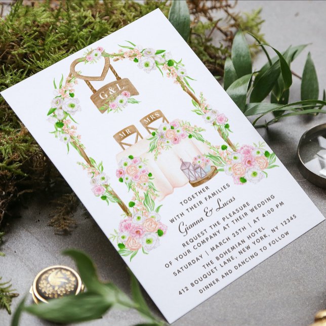 Modern Rustic Outdoor Watercolor Floral Wedding Invitation (Creator Uploaded)