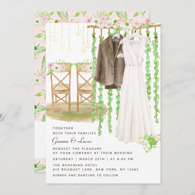 Modern Rustic Outdoor Watercolor Floral Wedding Invitation (Front/Back)