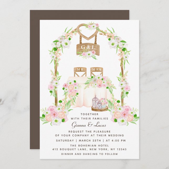 Modern Rustic Outdoor Watercolor Floral Wedding Invitation (Front/Back)