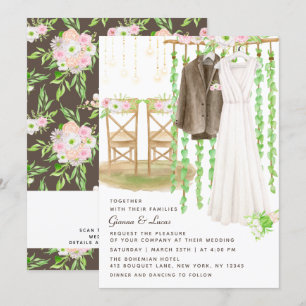 Modern Rustic Outdoor Watercolor Floral Wedding Invitation