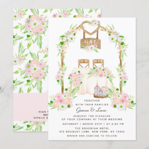Modern Rustic Outdoor Watercolor Floral Wedding Invitation